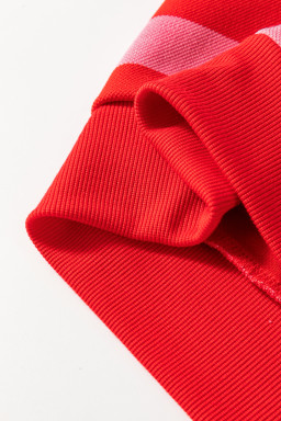 Red Stripe Round Neck Drop Shoulder Sweatshirt