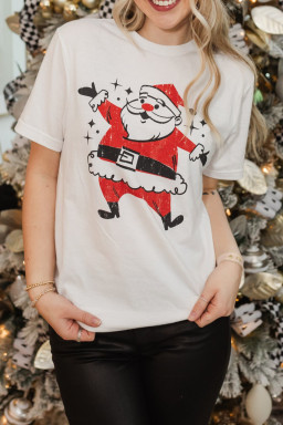 White Christmas Santa Claus Print Graphic T Shirt