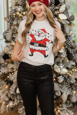 White Christmas Santa Claus Print Graphic T Shirt