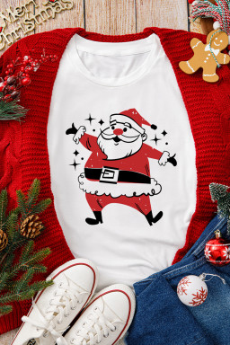 White Christmas Santa Claus Print Graphic T Shirt