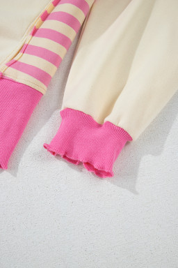 Pink Stripe Colorblock Collared French Terry Top