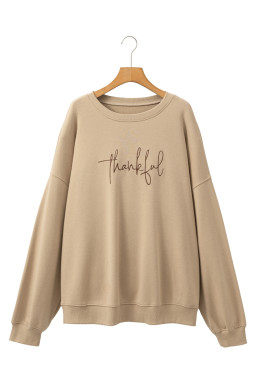 Apricot thankful Embroidered Crew Neck Plus Size Sweatshirt