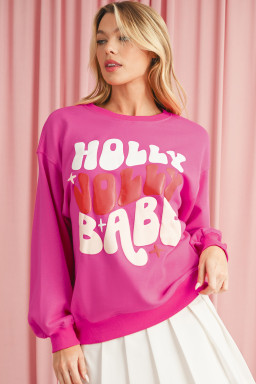 Rose Red Holly Jolly Babe Christmas Oversized Sweatshirt