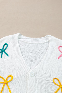 White Bow Detail Drop Sleeve Cropped Cardigan