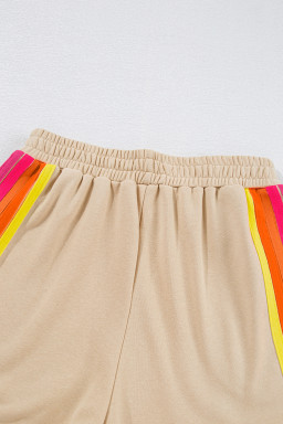 Apricot Colorful Striped Long Sleeve Pullover and Shorts Set