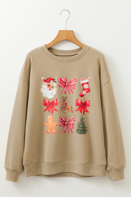 Khaki Christmas Pattern Graphic Crewneck Sweatshirt