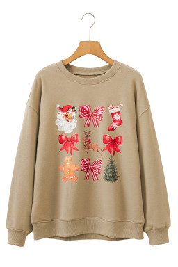 Khaki Christmas Pattern Graphic Crewneck Sweatshirt