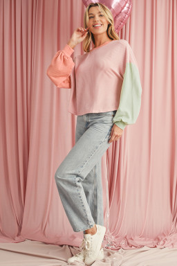 Multicolour Corded Colorblock Patchwork Drop Shoulder Long Sleeve Top