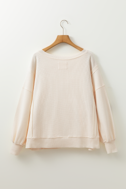 White SequinsTurkey Waffle Oversized Knit Long Sleeve Top