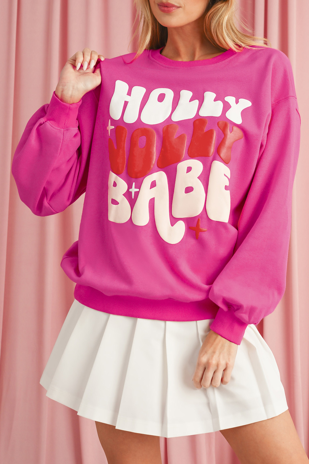 Rose Red Holly Jolly Babe Christmas Oversized Sweatshirt