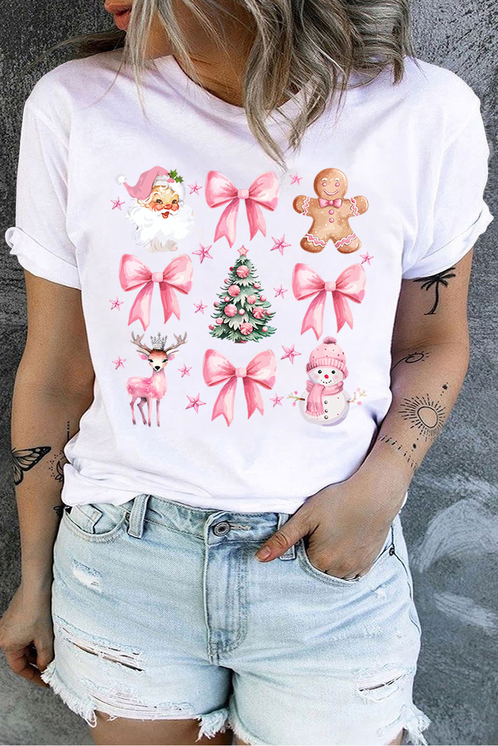 White Santa Clause Christmas Element Printed Plus Size T Shirt