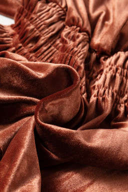 Chestnut Elegant Velvet Shirred Waist Tiered Maxi Dress