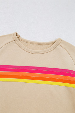 Apricot Colorful Striped Long Sleeve Pullover and Shorts Set