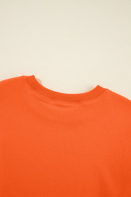 Orange Solid Color Classic Crewneck Pullover Sweatshirt
