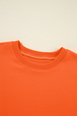 Orange Solid Color Classic Crewneck Pullover Sweatshirt