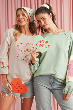 Beige Flower Exposed Seam Patchwork Loose Top