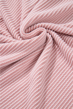 Pink Color Block Patchwork Corded Ribbed Loose Fit Hoodie