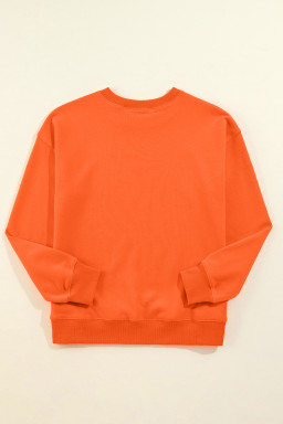 Orange Solid Color Classic Crewneck Pullover Sweatshirt