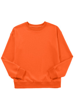 Orange Solid Color Classic Crewneck Pullover Sweatshirt