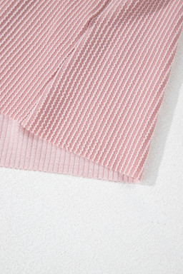 Pink Color Block Patchwork Corded Ribbed Loose Fit Hoodie