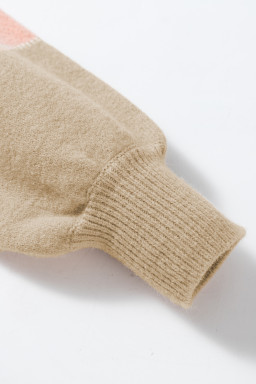 Dusty Pink Color Block Lantern Sleeve Drop Shoulder Sweater