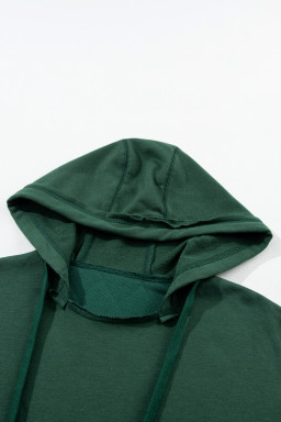 Green Quilted Patchwork Exposed Seam Kangaroo Pocket Hoodie
