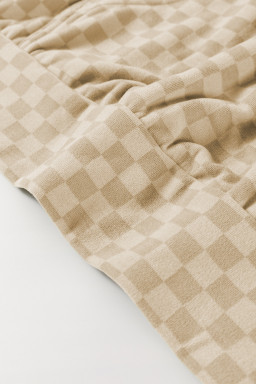 Khaki Checkered Kangaroo Pocket Hoodie