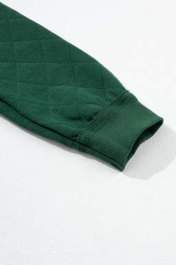 Green Quilted Patchwork Exposed Seam Kangaroo Pocket Hoodie
