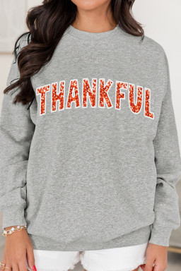 Gray THANKFUL Shiny Letter Printed Graphic Sweatshirt