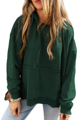 Green Quilted Patchwork Exposed Seam Kangaroo Pocket Hoodie