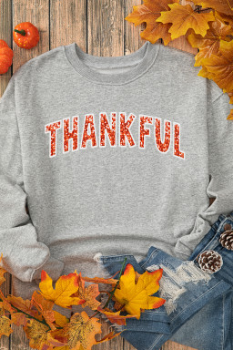 Gray THANKFUL Shiny Letter Printed Graphic Sweatshirt