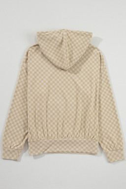 Khaki Checkered Kangaroo Pocket Hoodie