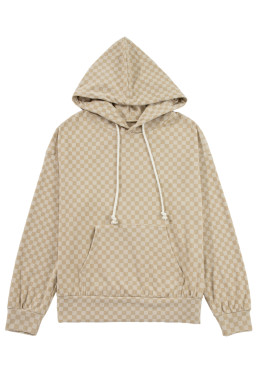 Khaki Checkered Kangaroo Pocket Hoodie