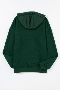 Green Quilted Patchwork Exposed Seam Kangaroo Pocket Hoodie