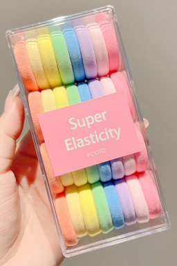 Pink 32 pcs Rainbow Color Elastic Ponytail Hair Tie