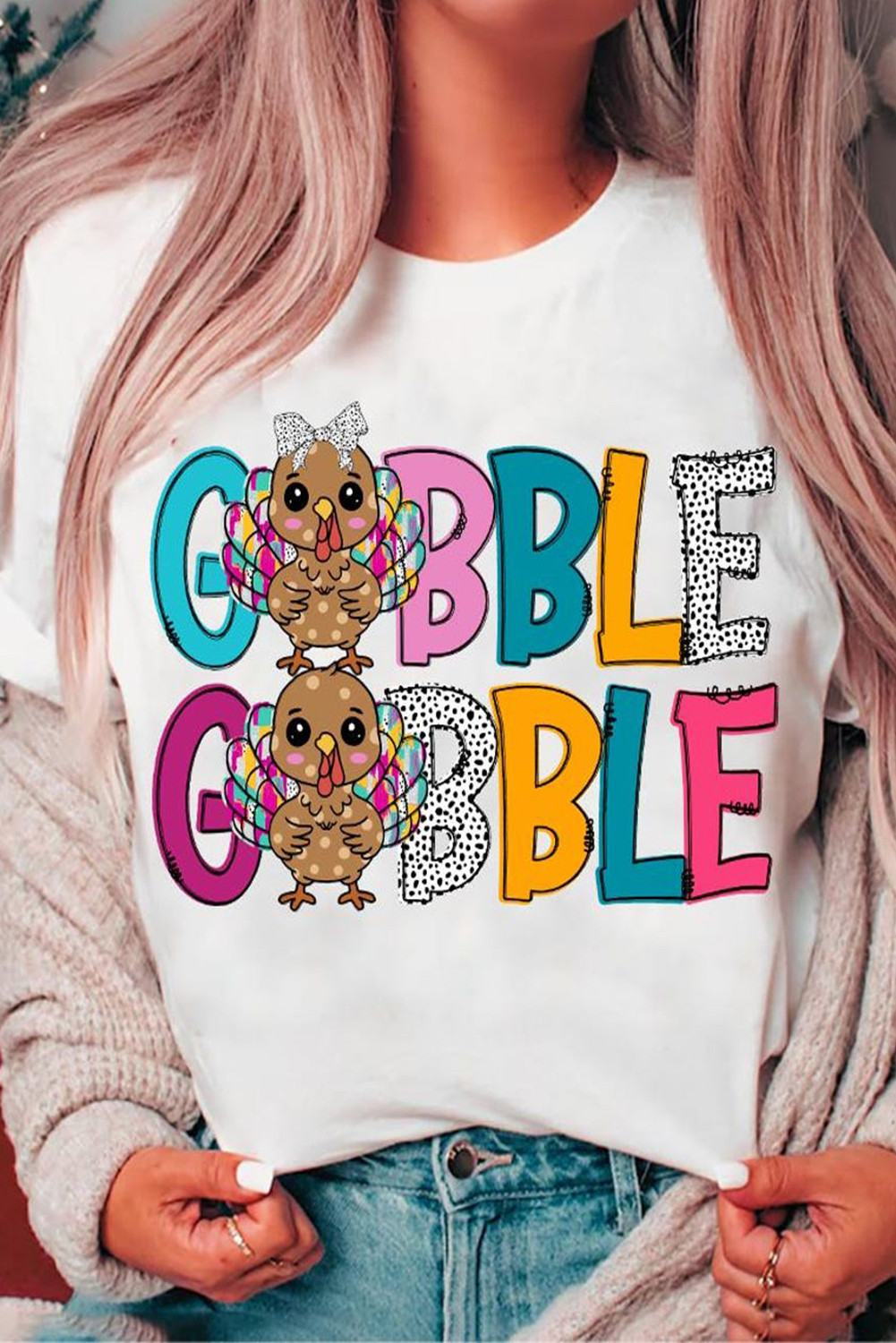 White Gobble Turkey Graphic T Shirt