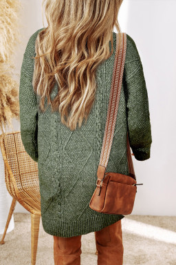 Mist Green Twist Cable Knit Drop Shoulder Loose Fit Sweater Dress