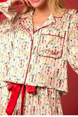 Khaki Nutcracker Long Sleeve Christmas Pajama Sets