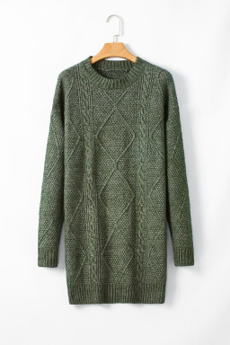 Mist Green Twist Cable Knit Drop Shoulder Loose Fit Sweater Dress