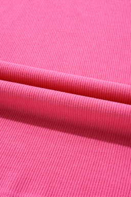 Bright Pink Floral Patchwork Flounce Sleeve Plus Knit Top