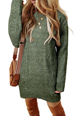 Mist Green Twist Cable Knit Drop Shoulder Loose Fit Sweater Dress