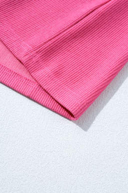 Bright Pink Floral Patchwork Flounce Sleeve Plus Knit Top