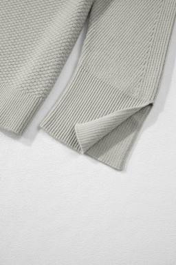 Gray Textured Knit Split Cuff Drop Shoulder Loose Sweater