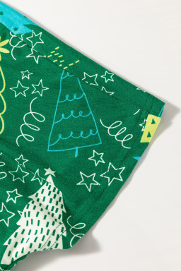 Green Christmas Tree Print V Neck Tee and Pants Pajama Set