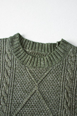 Mist Green Twist Cable Knit Drop Shoulder Loose Fit Sweater Dress