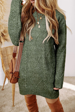 Mist Green Twist Cable Knit Drop Shoulder Loose Fit Sweater Dress