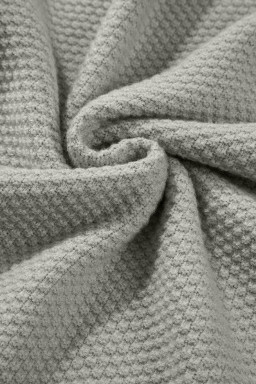 Gray Textured Knit Split Cuff Drop Shoulder Loose Sweater