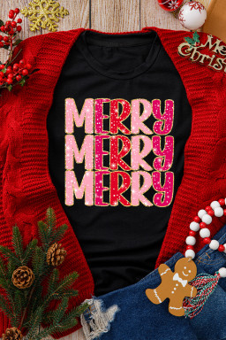 Black Christmas Fashion MERRY Letter Graphic T Shirt