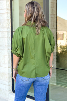 Fern Green V-neck Short Sleeved Sequined Collar T Shirt