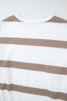 Light French Beige Striped Drop Shoulder Pullover and Joggers Set